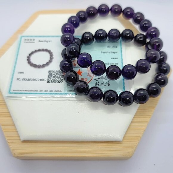 Genuine Natural Amethyst Bracelet High-End Quality With Certificate 10MM - Picture 8 of 8